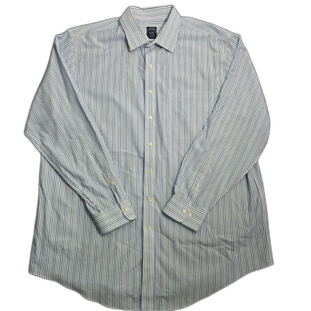 Brooks Brothers Button Up Shirt Men 36-18 Non Iron Supima Cotton Blue Striped